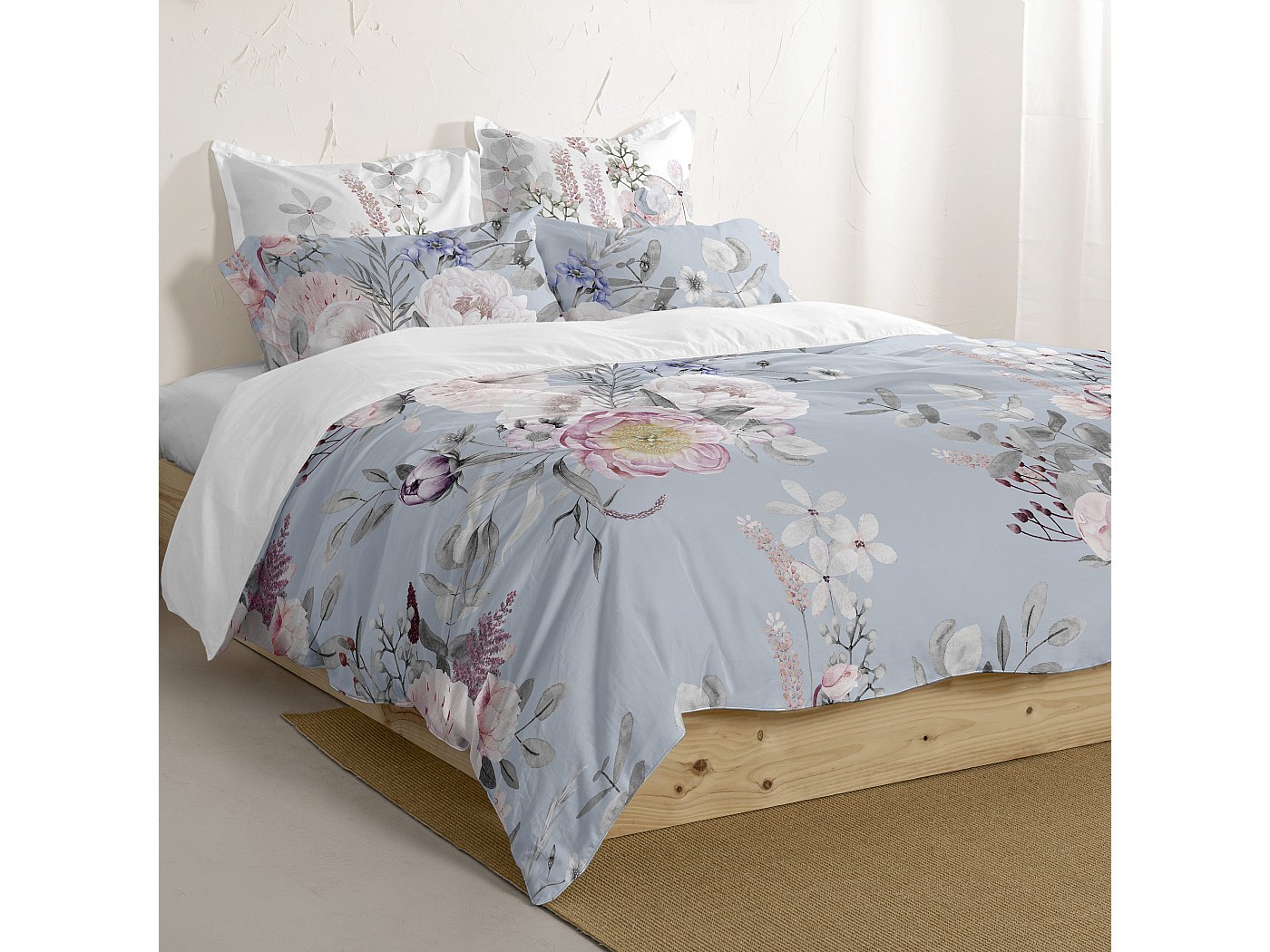 Set copripiumino floreale stampato a mano: set letto reversibile in