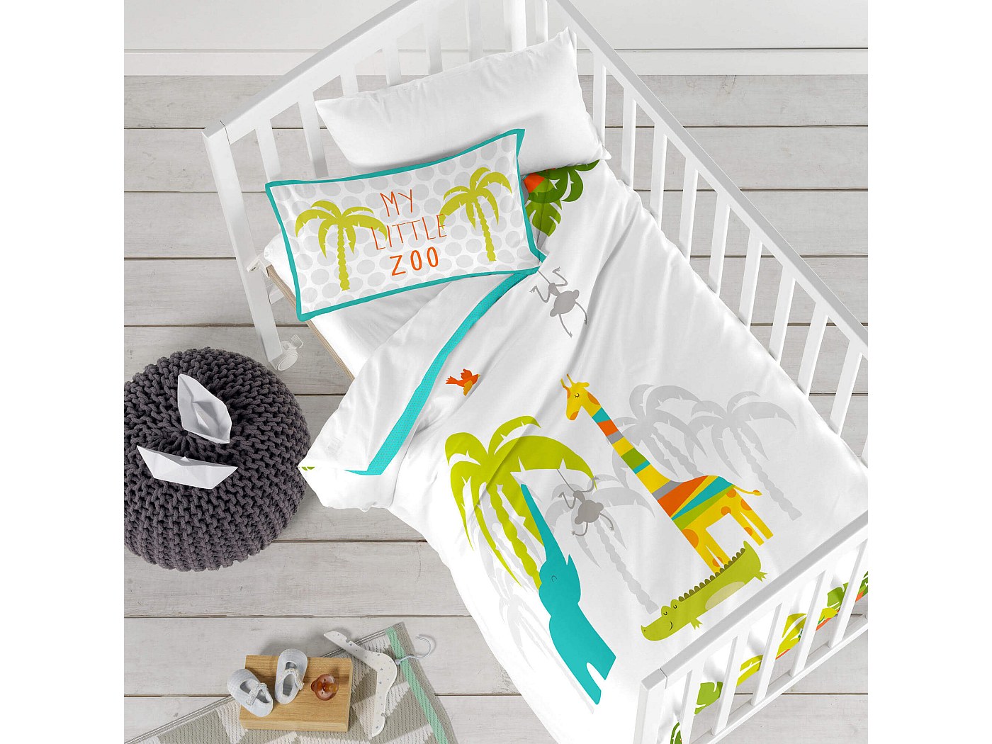 Parure De Lit Bébé 5 Pièces Coton - Pour Lit 120x60 Cm - Housse Couette, Drap Housse, Taie - Motif Coloré, Lavable Machine