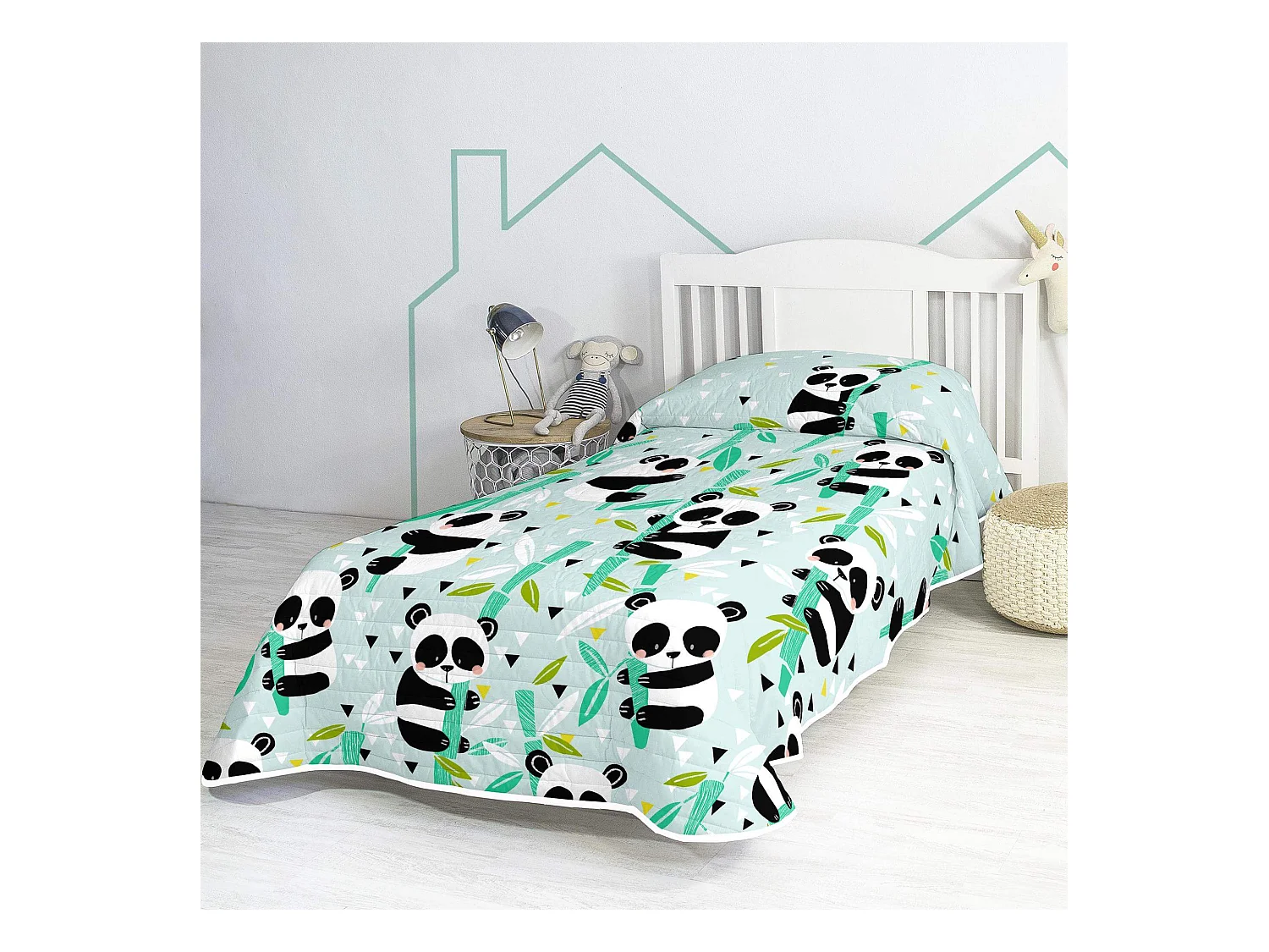 Tagesdecke 180x260 cm Panda garden blue
