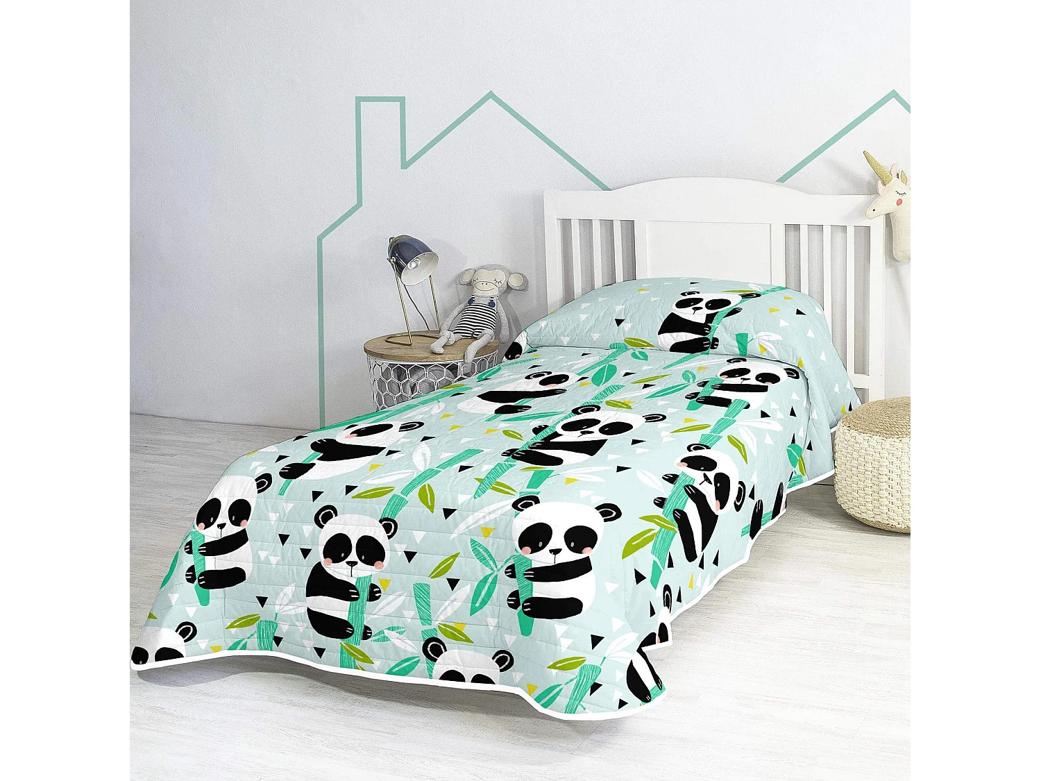 Couvre-lit 180x260 cm Panda garden blue