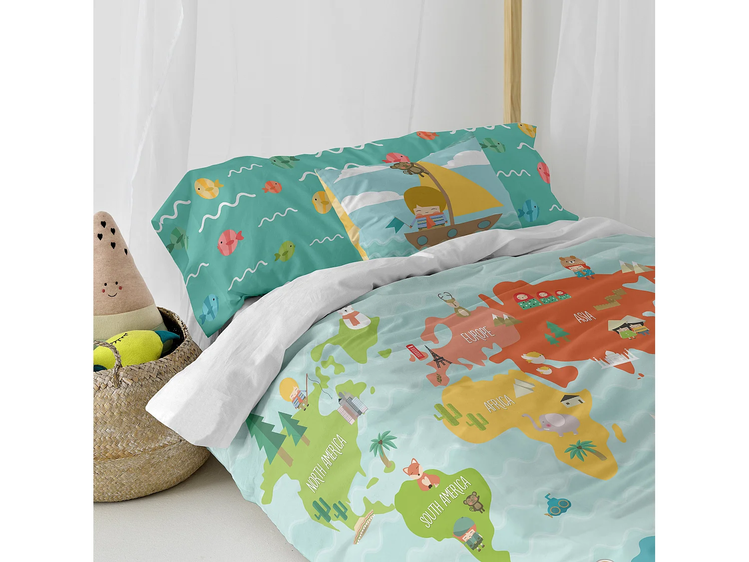 Parure housse de couette 140x200 cm World map