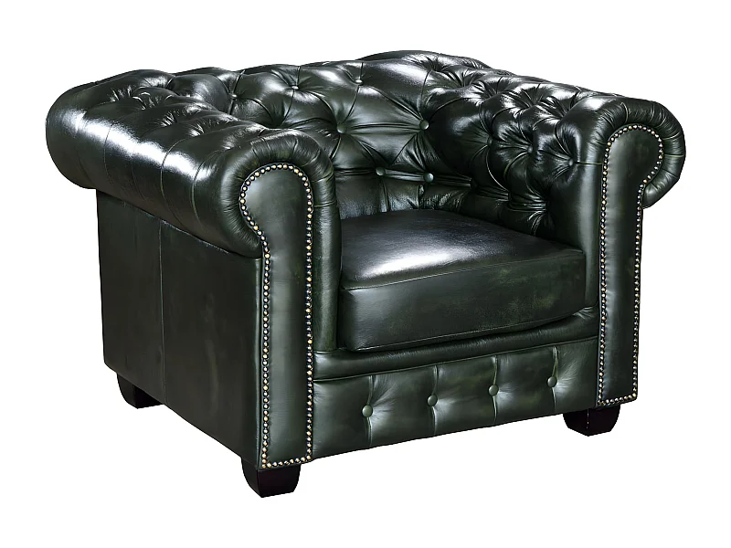 Fauteuil chesterfield BRENTON 100% cuir de buffle - Vert empire