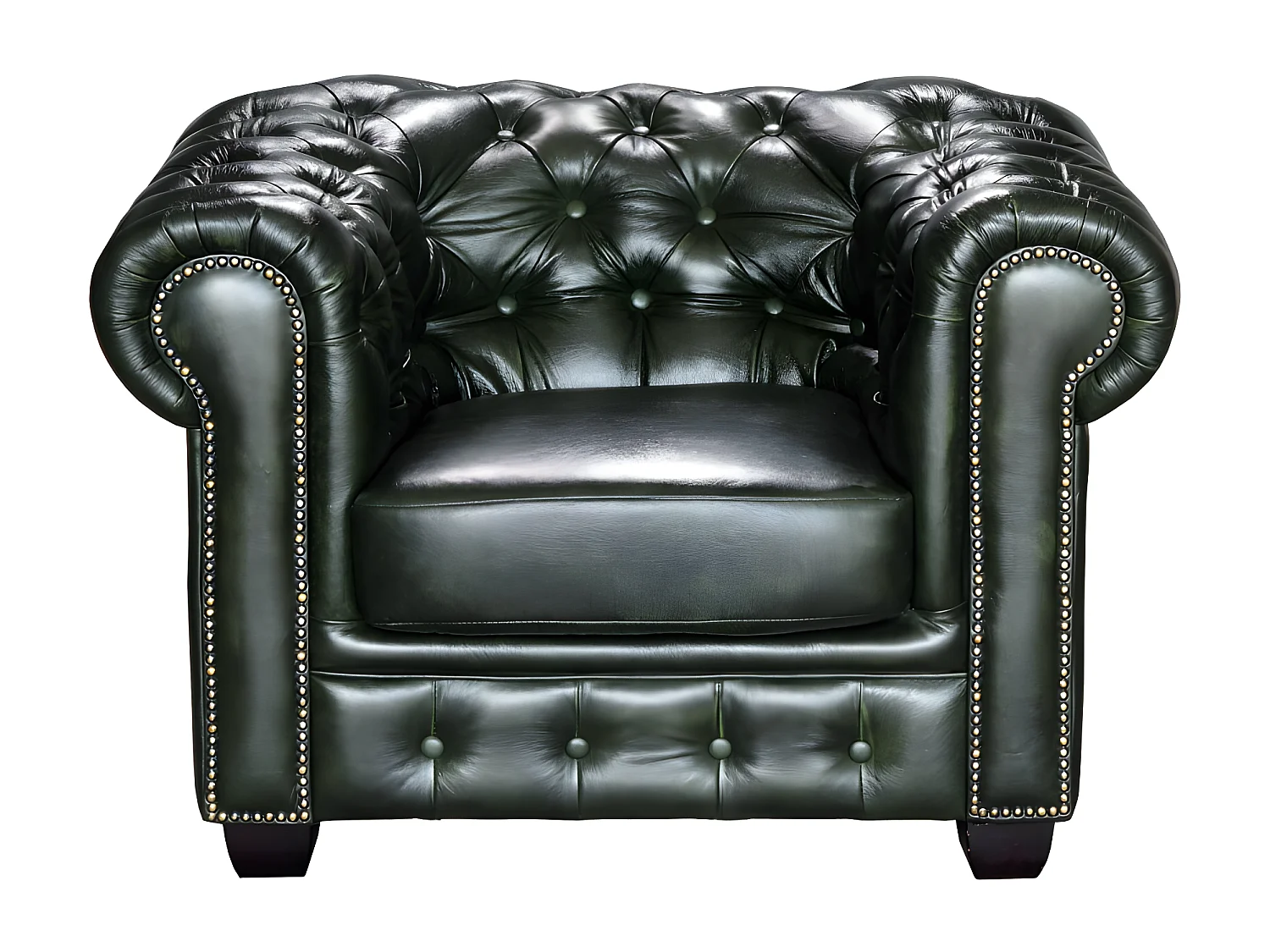 Poltrona Chesterfield 100% cuoio di bufalo Verde imperiale - BRENTON