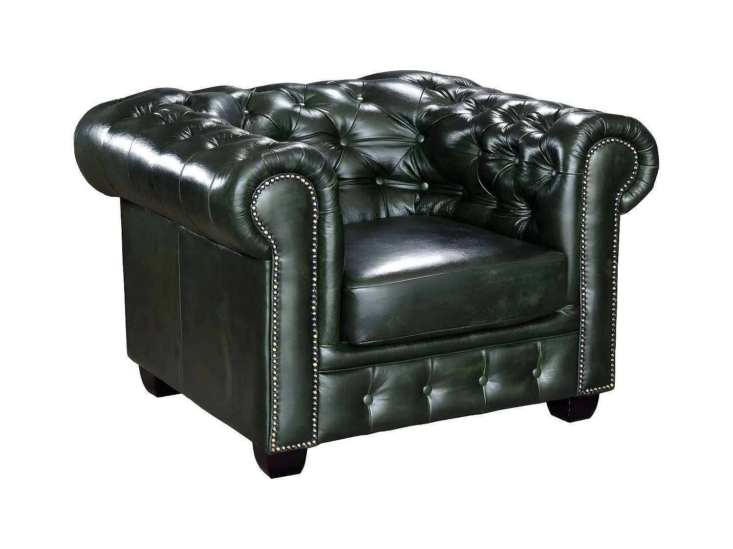 Chesterfield Ledersessel - Büffelleder - Schwarzgrün - BRENTON