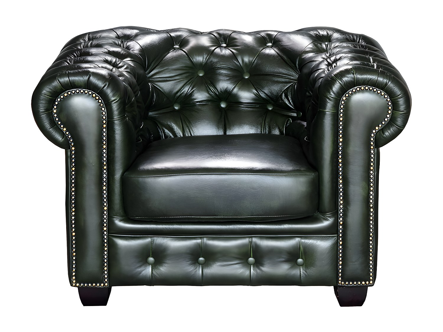 Chesterfield Ledersessel - Büffelleder - Schwarzgrün - BRENTON günstig online kaufen