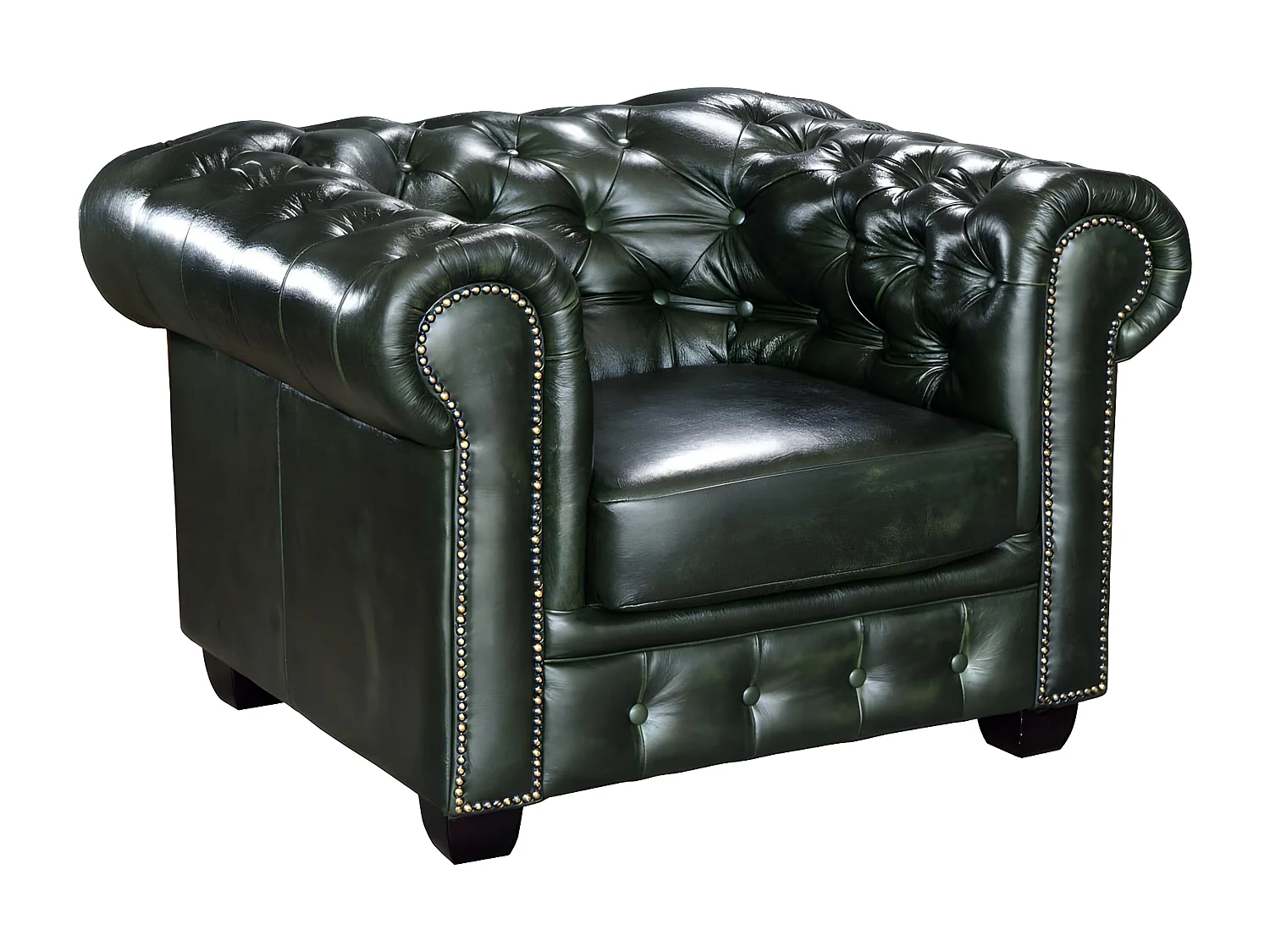 Fauteuil chesterfield BRENTON 100% cuir de buffle - Vert empire