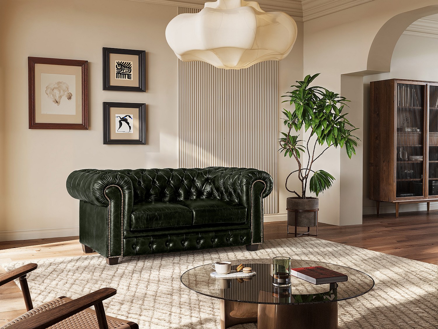 Chesterfield Ledersofa 2-Sitzer - Büffelleder - Schwarzgrün - BRENTON günstig online kaufen