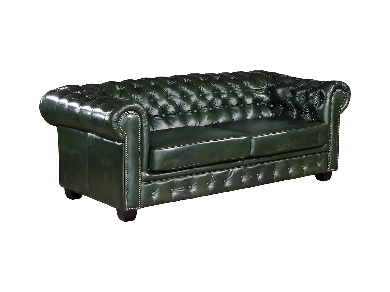 Canapé chesterfield 3 places BRENTON 100% cuir de buffle - Vert empire