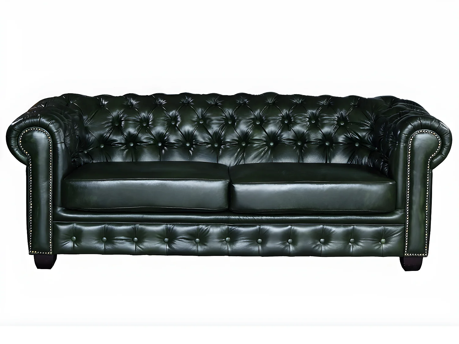 Chesterfield Ledersofa 3-Sitzer - Büffelleder - Schwarzgrün - BRENTON