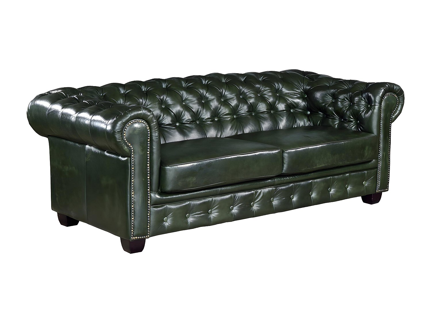 Chesterfield Ledersofa 3-Sitzer - Büffelleder - Schwarzgrün - BRENTON günstig online kaufen