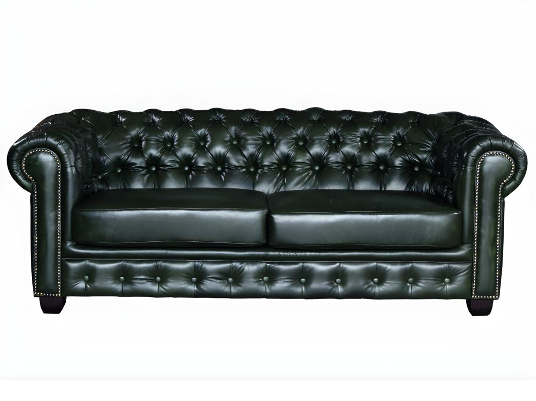 Canapé chesterfield 3 places BRENTON 100% cuir de buffle - Vert empire