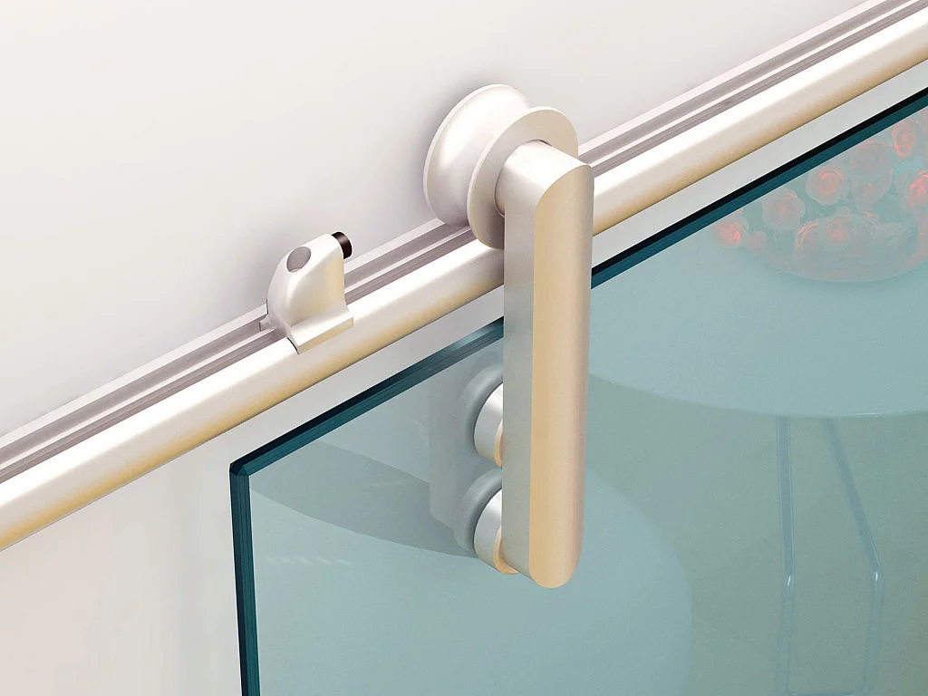 Porte coulissante avec système en applique CLEAVER - H205 x L83 cm - Verre trempé dépoli