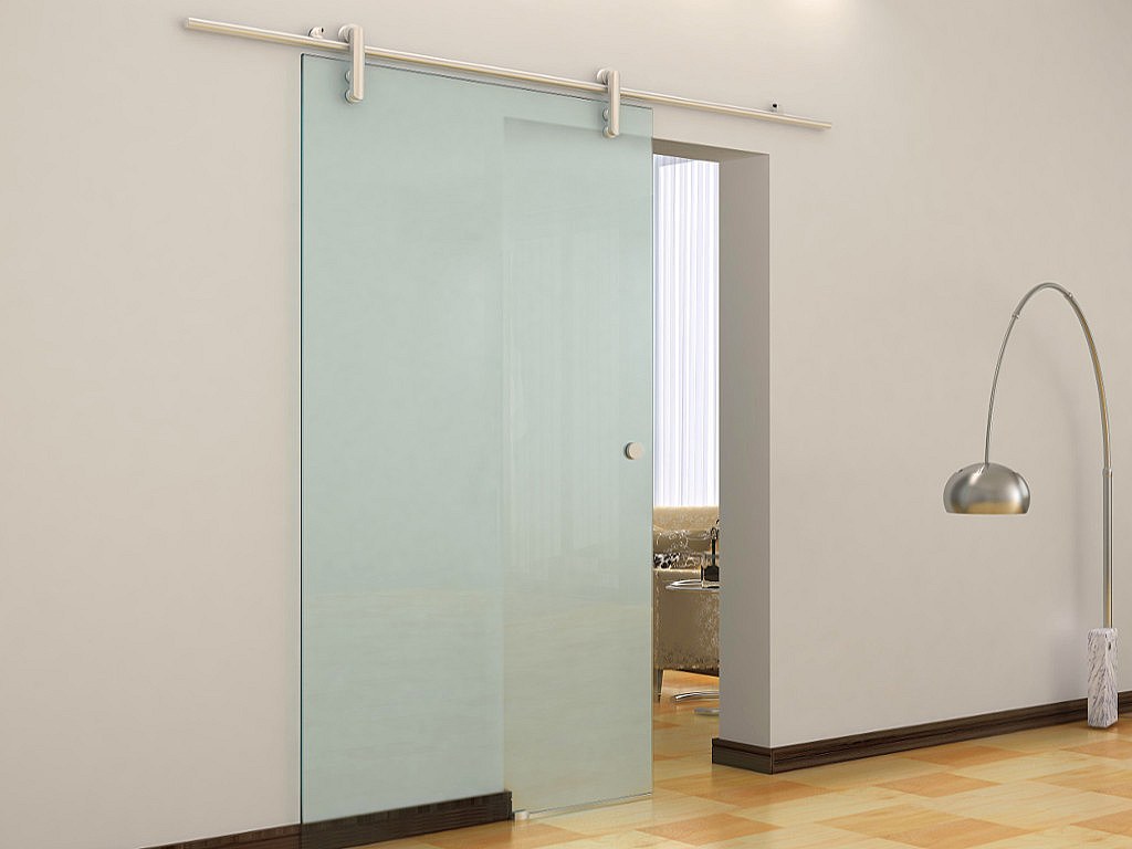 Vente-unique Schiebetür Mit Laufschienensystem - 205 X 83 Cm - Sicherheitsglas - Cleaver
