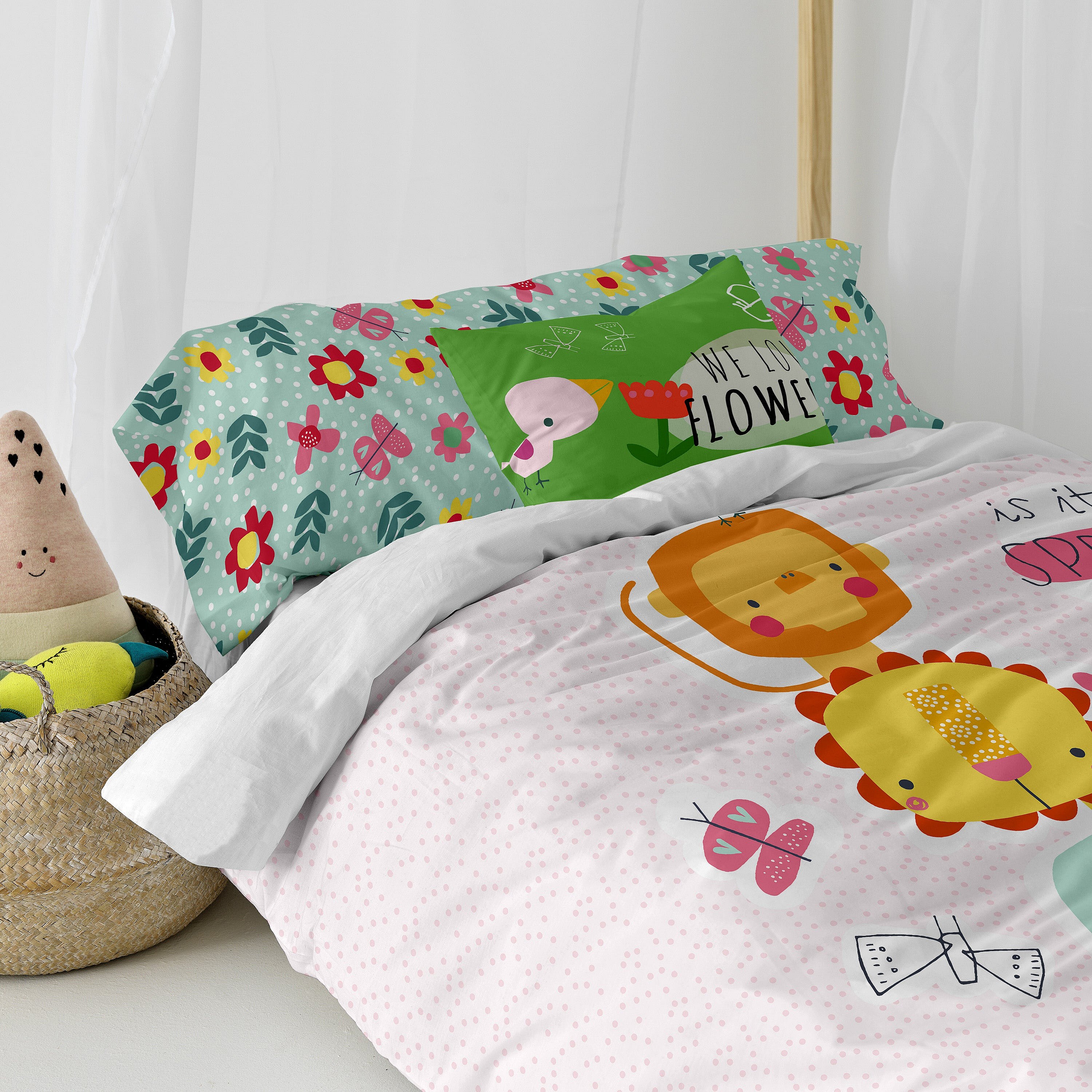 Parure Housse De Couette 140x200 Cm - Atelier Du Linge - Rina Licorne Rose