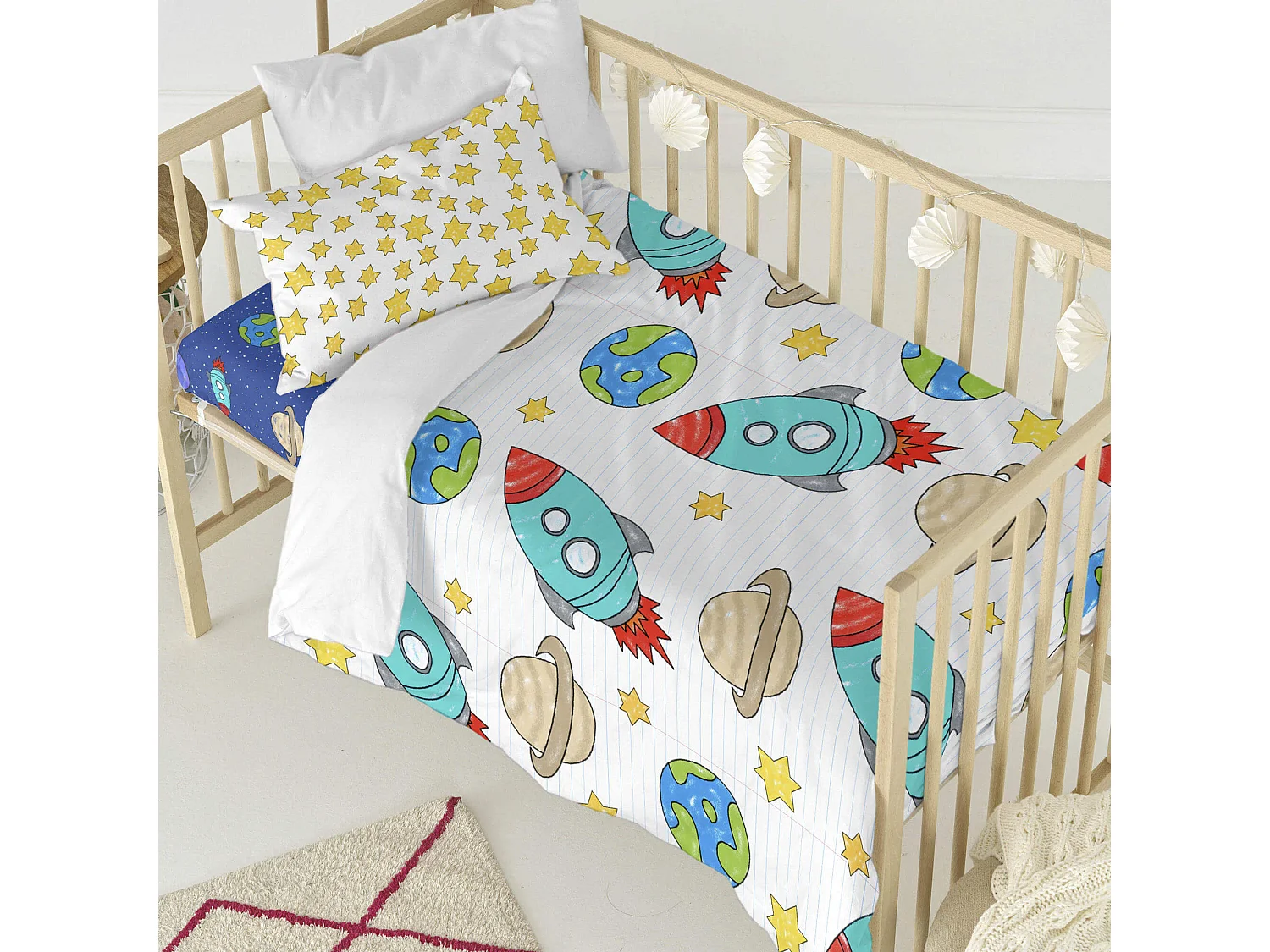 Parure housse de couette Lit Bébé 115x145 cm Space rocket