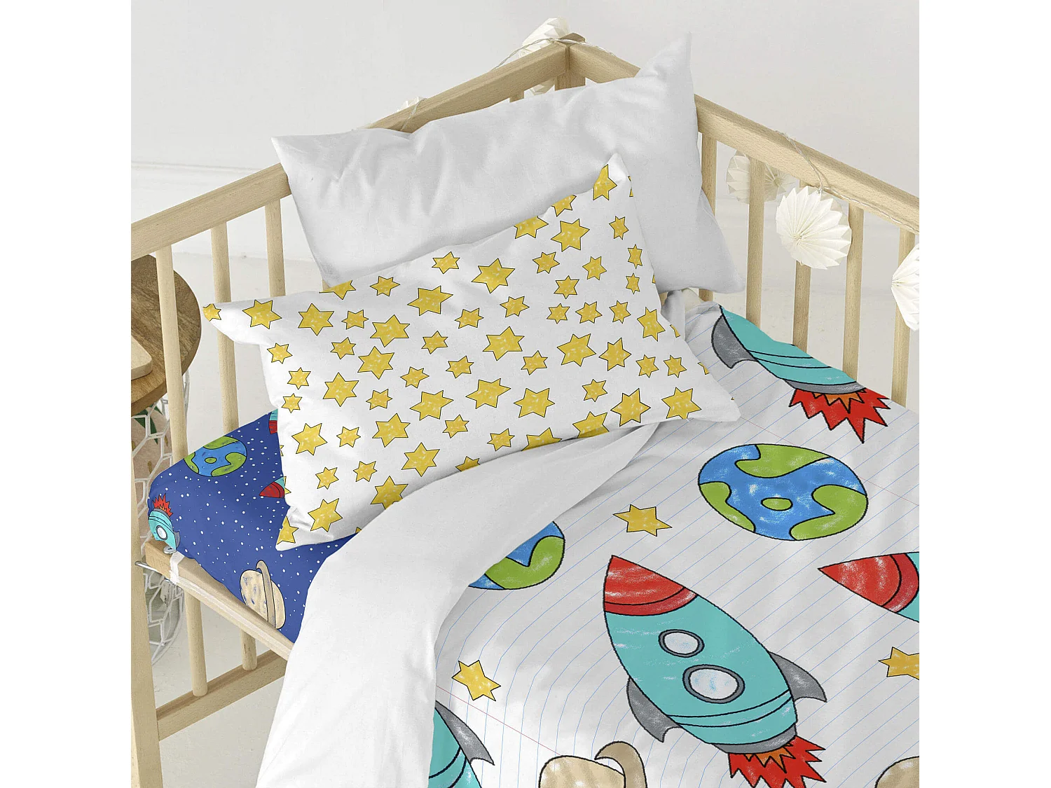 Parure housse de couette Lit Bébé 115x145 cm Space rocket
