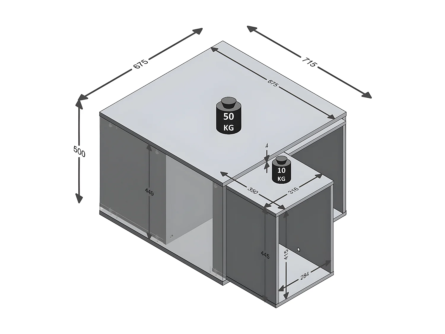 Table basse avec 4 compartiments amovibles Joker 1 - L71,5 x H50 cm