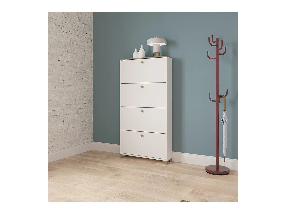 Meuble à chaussures 4 abattants décor chêne kronberg et blanc - L80,8 cm