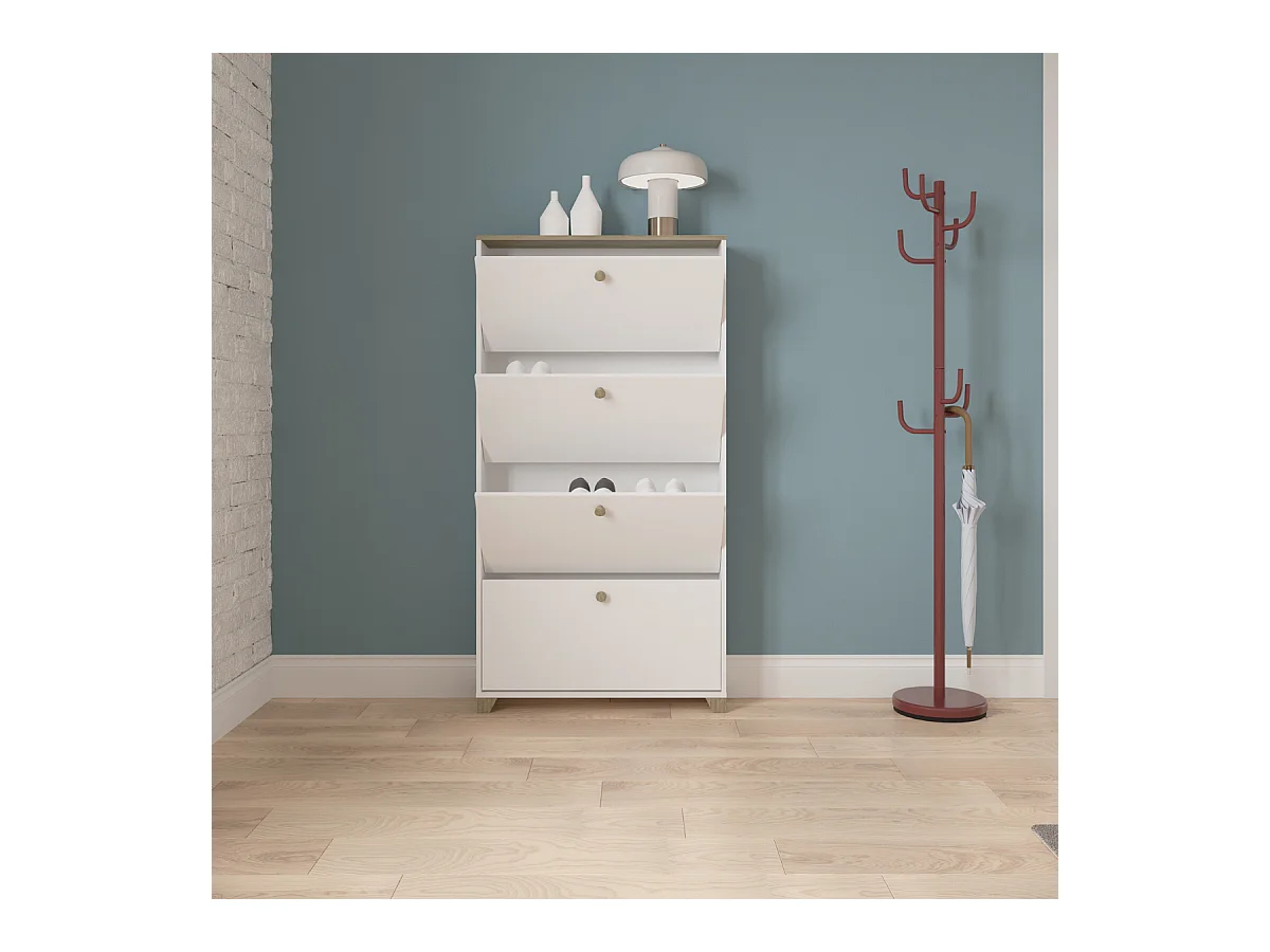 Meuble à chaussures 4 abattants décor chêne kronberg et blanc - L80,8 cm