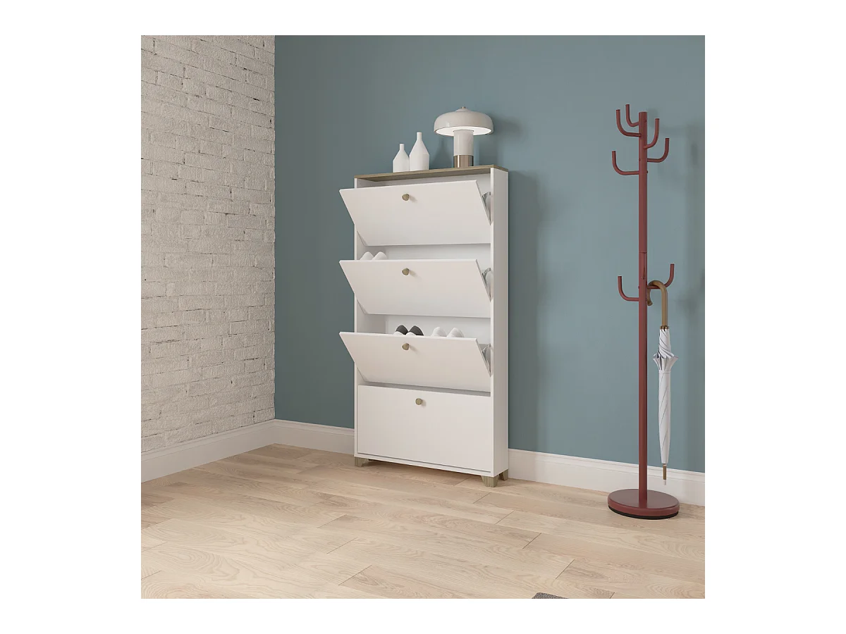 Meuble à chaussures 4 abattants décor chêne kronberg et blanc - L80,8 cm