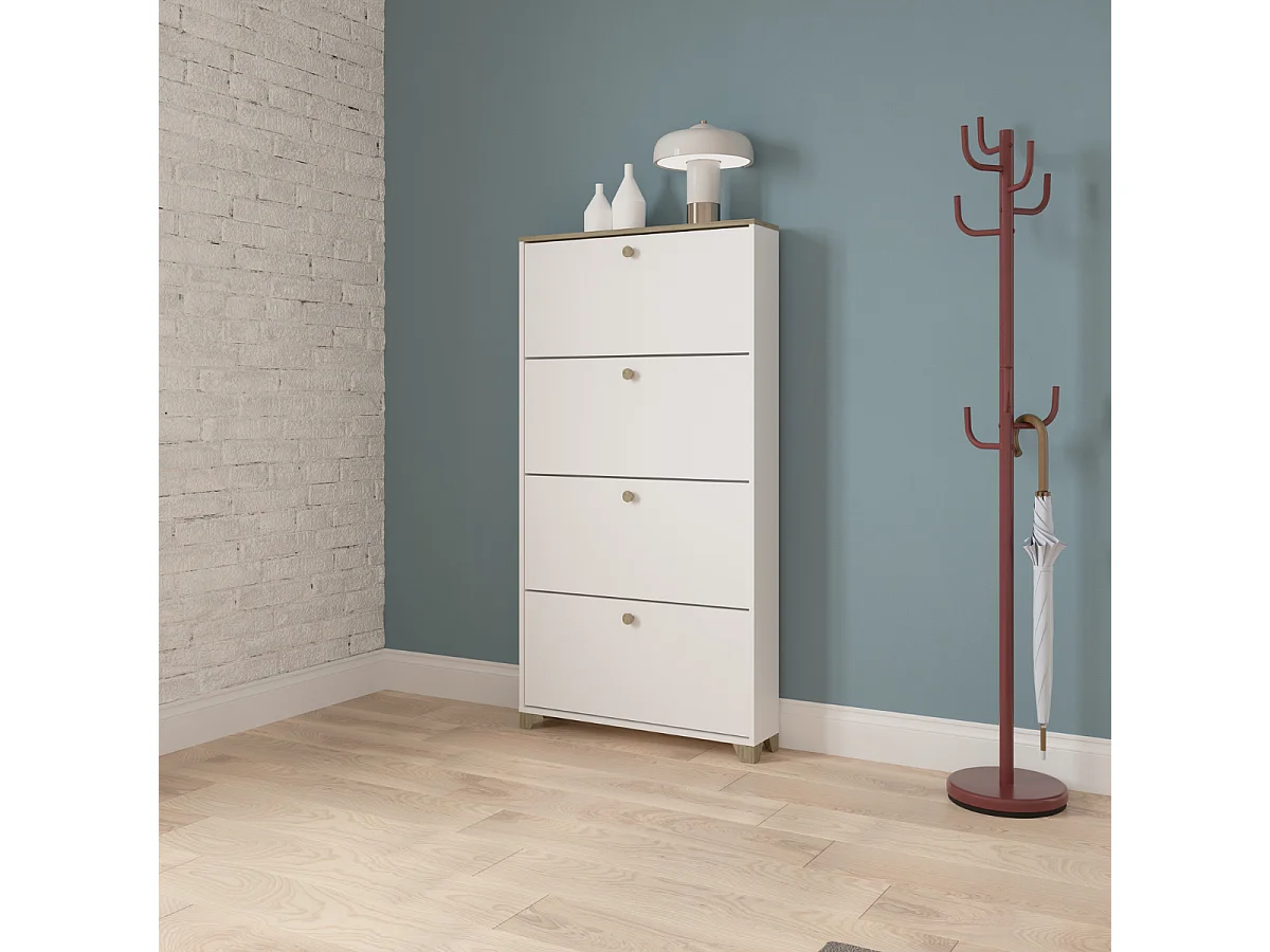 Meuble à chaussures 4 abattants décor chêne kronberg et blanc - L80,8 cm