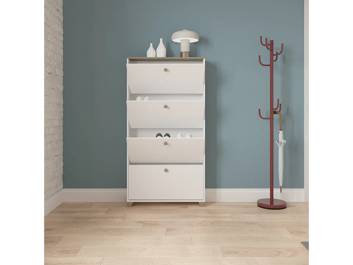 Meuble à chaussures 4 abattants décor chêne kronberg et blanc - L80,8 cm