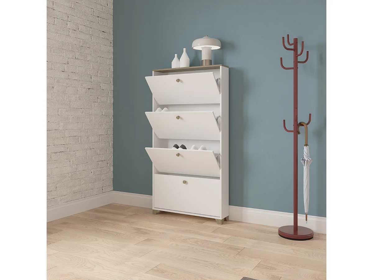 Meuble à chaussures 4 abattants décor chêne kronberg et blanc - L80,8 cm