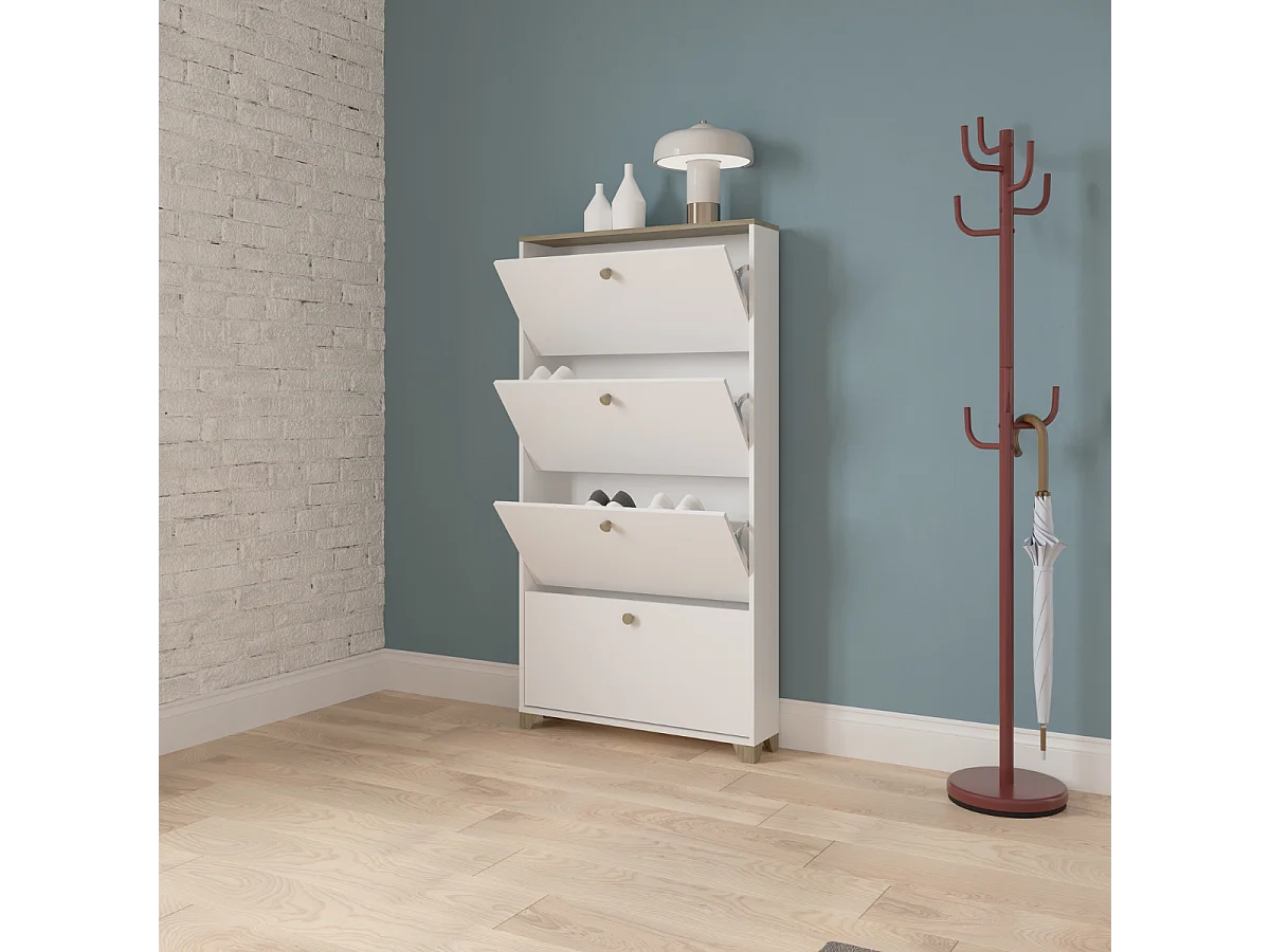 Schoenenkast 4 kleppen decor eiken kronberg en wit - L80,8 cm