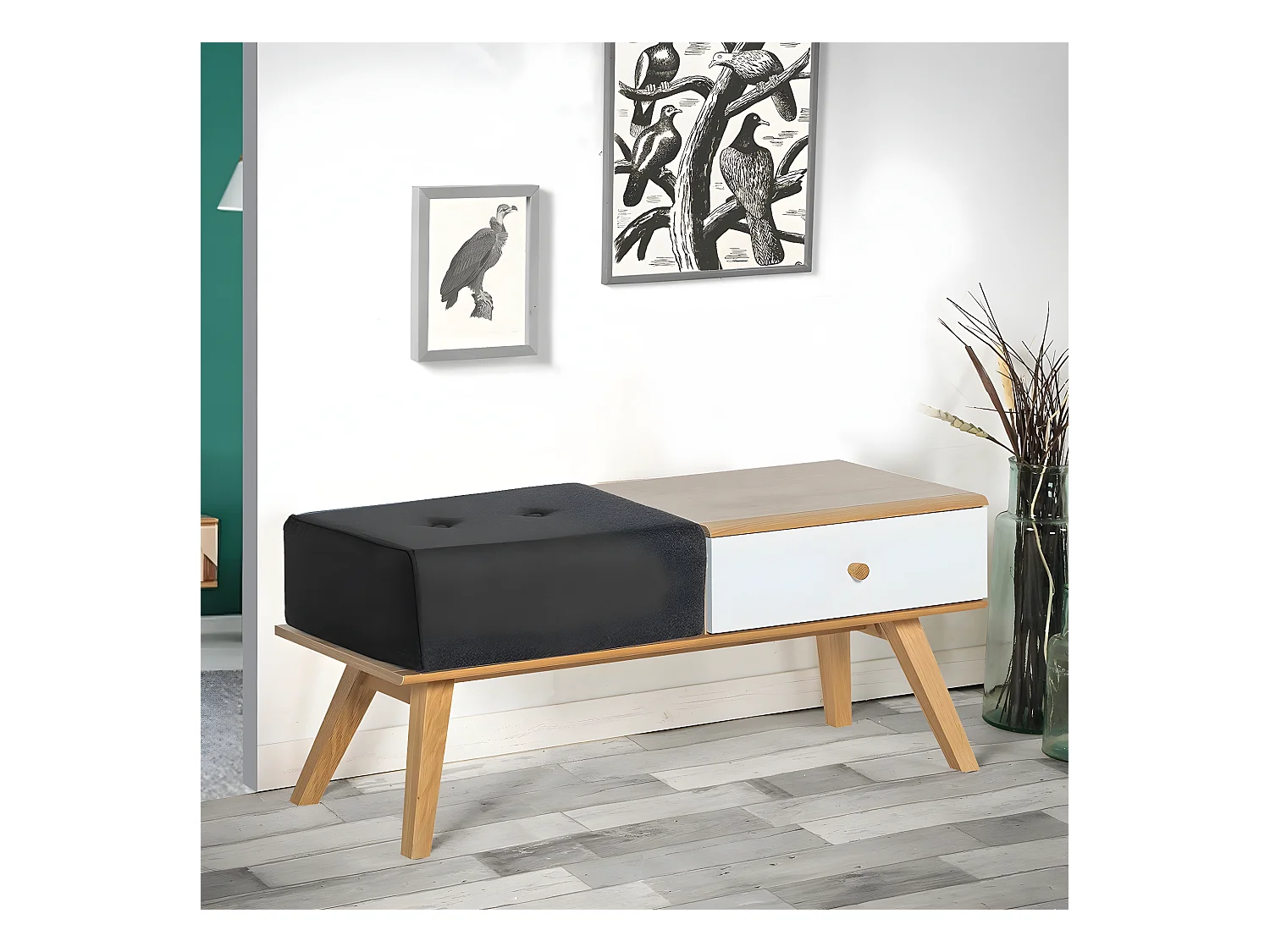 Banco con cajón y cojín - L100 cm