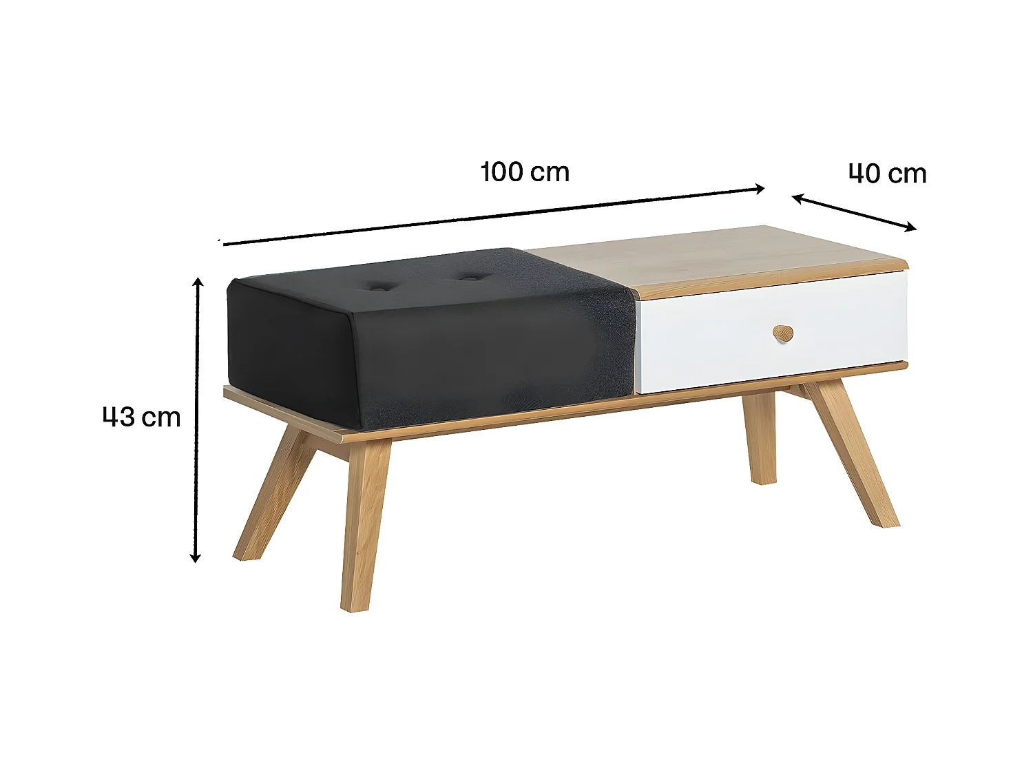 Banco con cajón y cojín - L100 cm