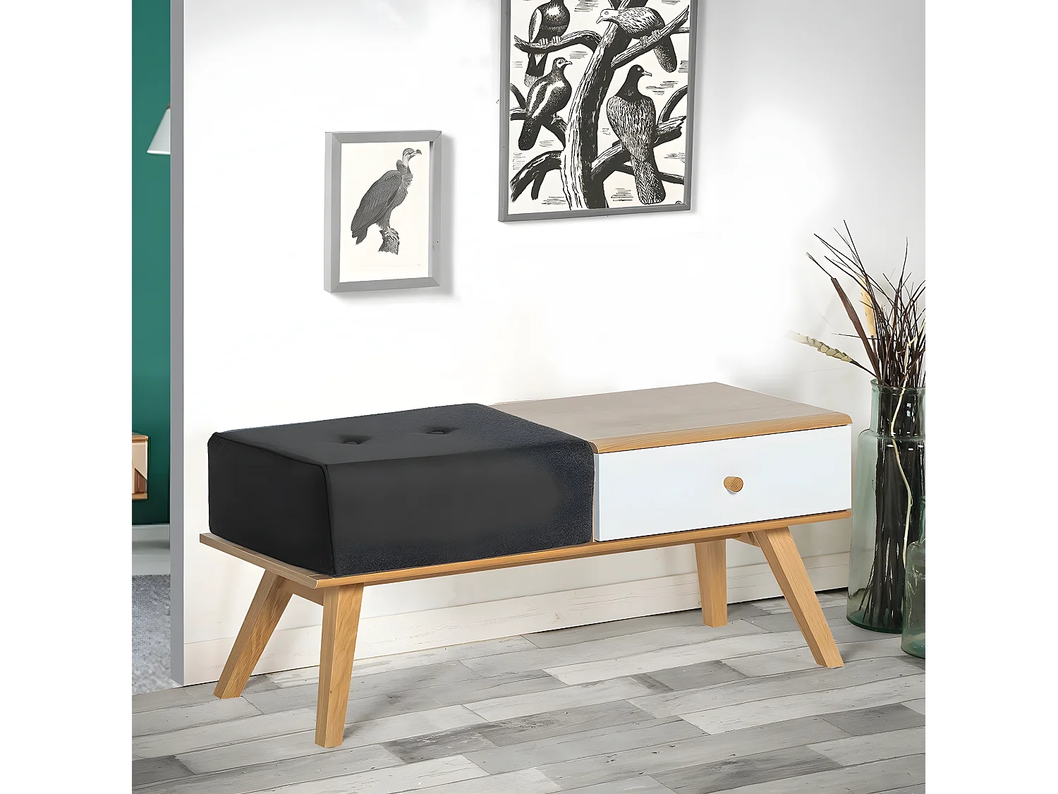 Panca con cassetto e cuscino - L100 cm