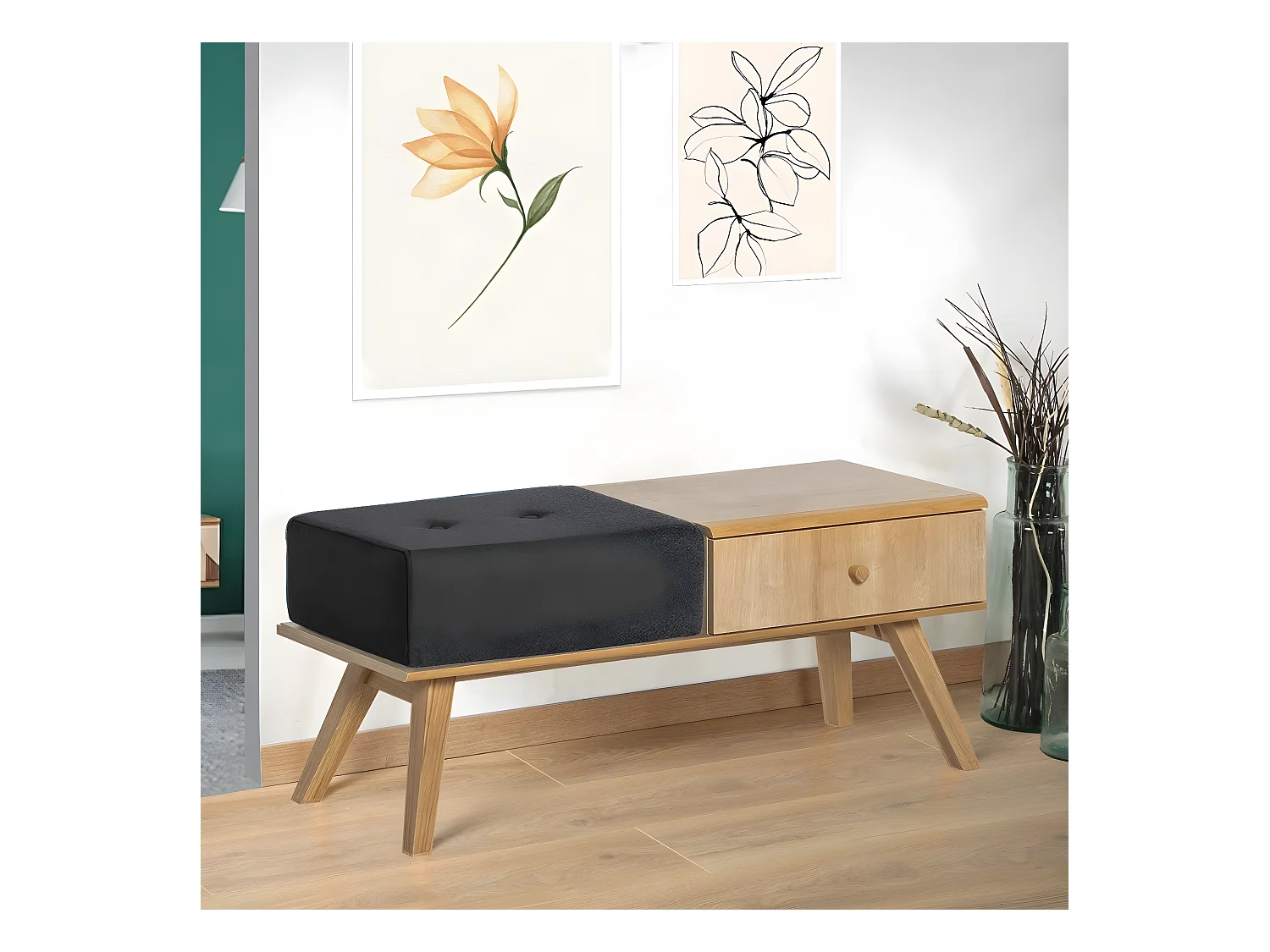 Banco con cajón y cojín - L100 cm