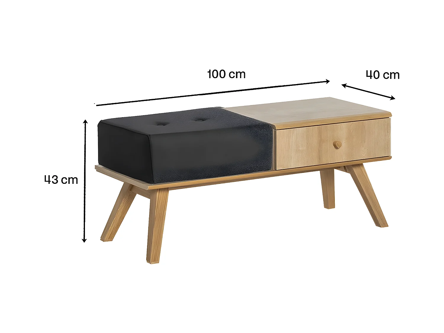 Banco con cajón y cojín - L100 cm