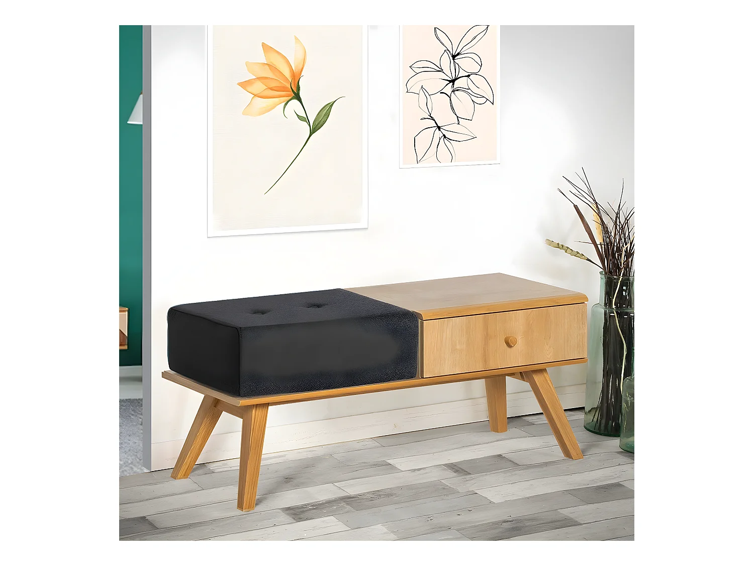 Banco con cajón y cojín - L100 cm