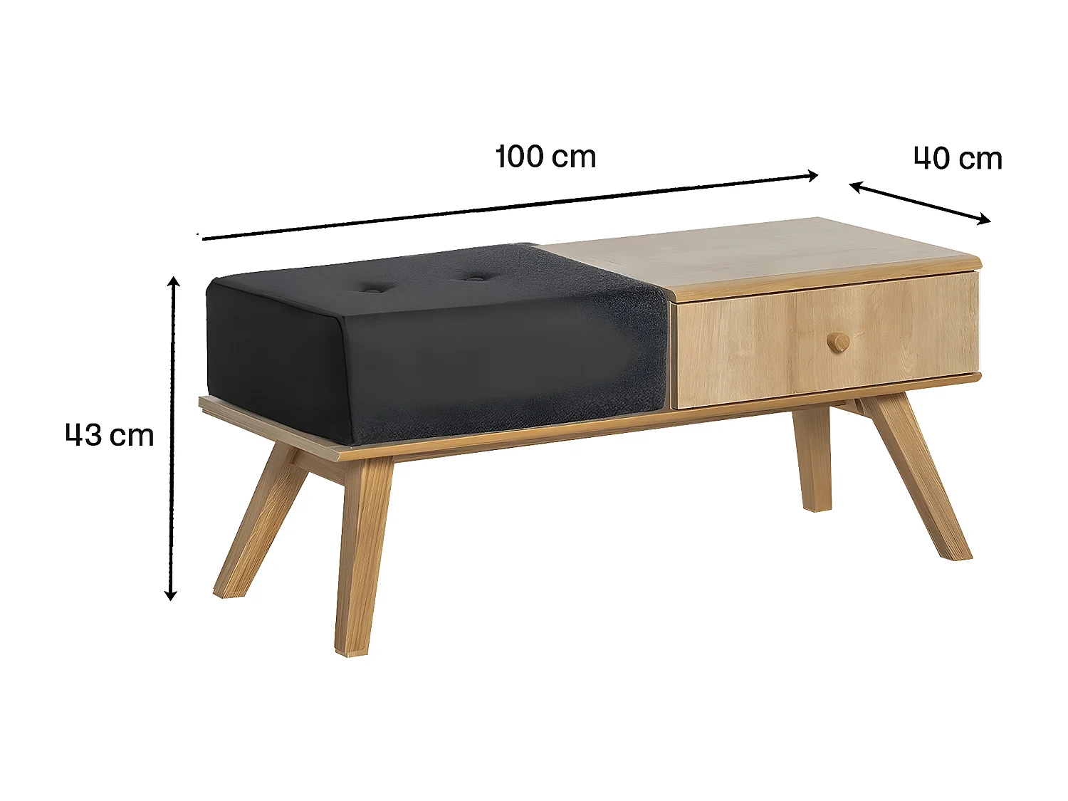 Banc avec tiroir et coussin - L100 x H43 x P40 cm