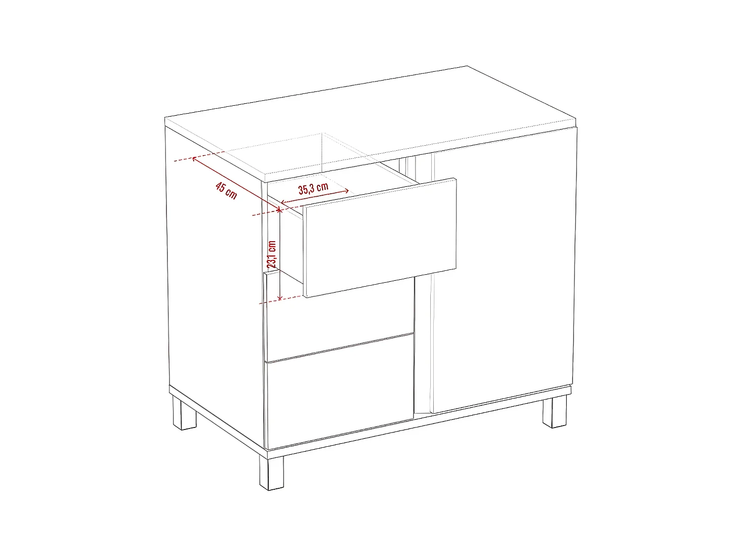 Kommode mit 3 Schubladen und 1 Tür - L90 cm - Altitude