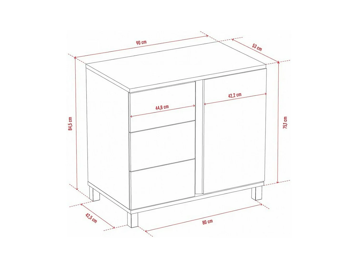 Kommode mit 3 Schubladen und 1 Tür - L90 cm - Altitude