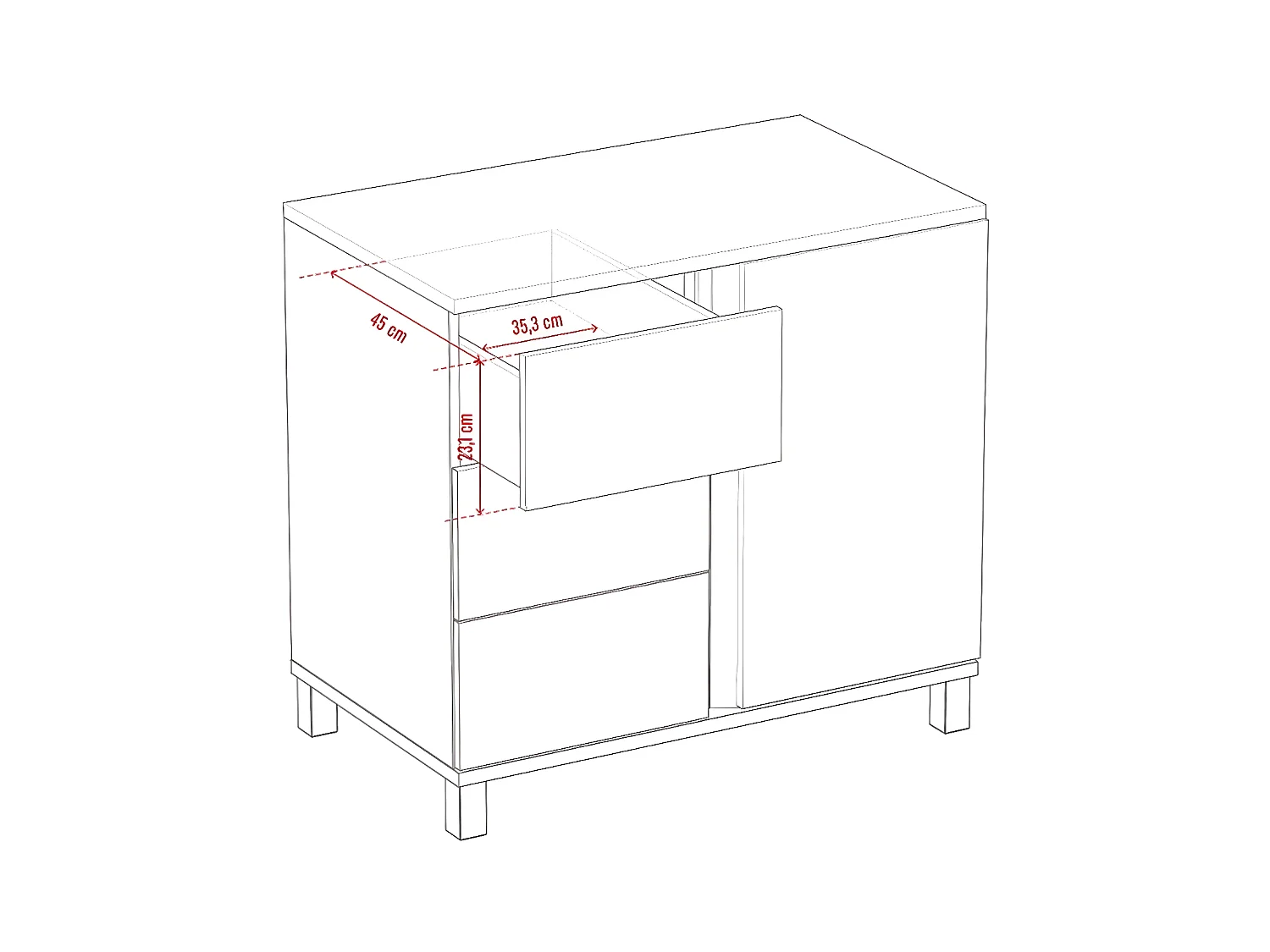 Kommode mit 3 Schubladen und 1 Tür - L90 cm - Altitude