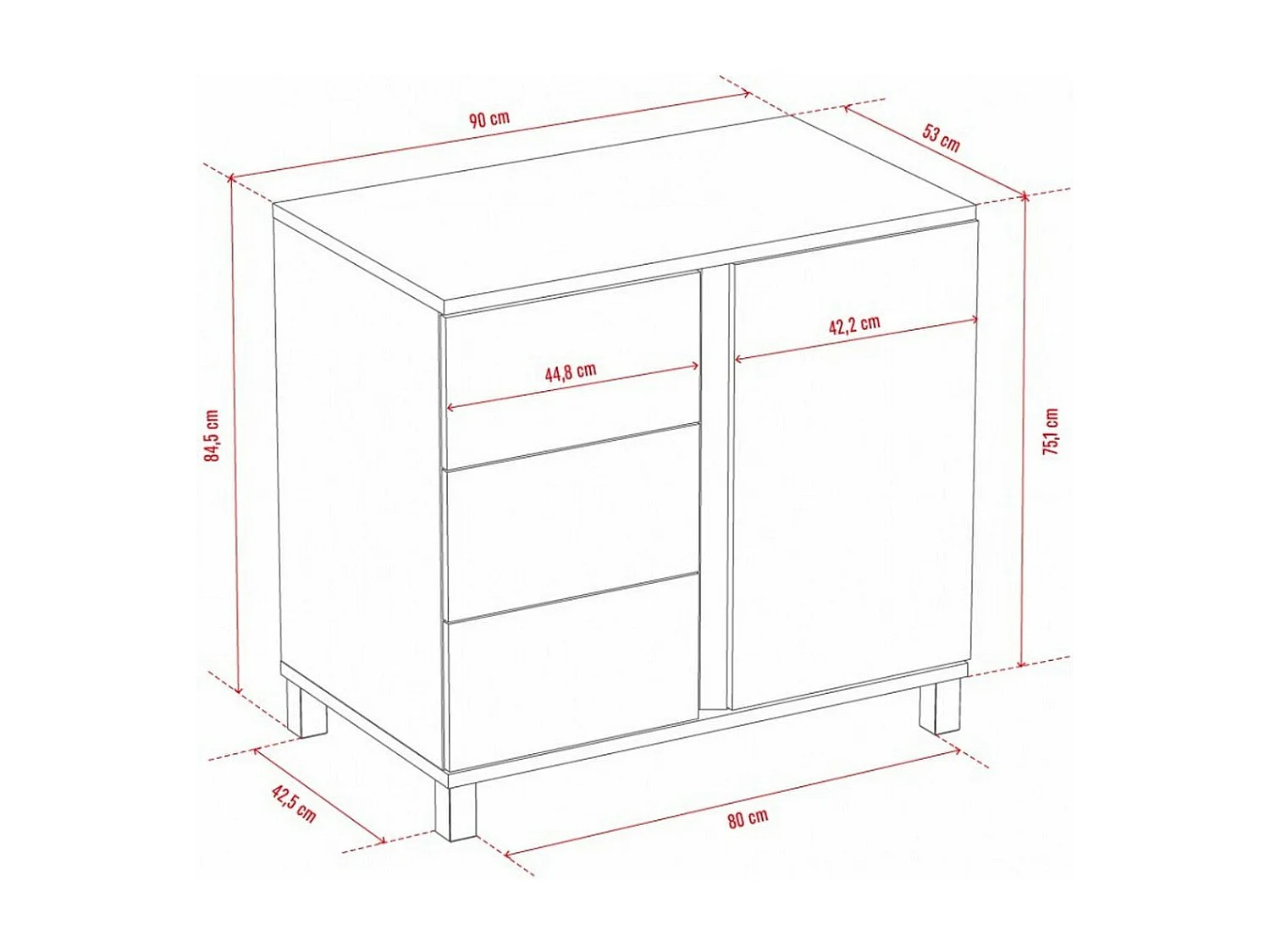 Commode 3 tiroirs et 1 porte - L90 cm - Altitude
