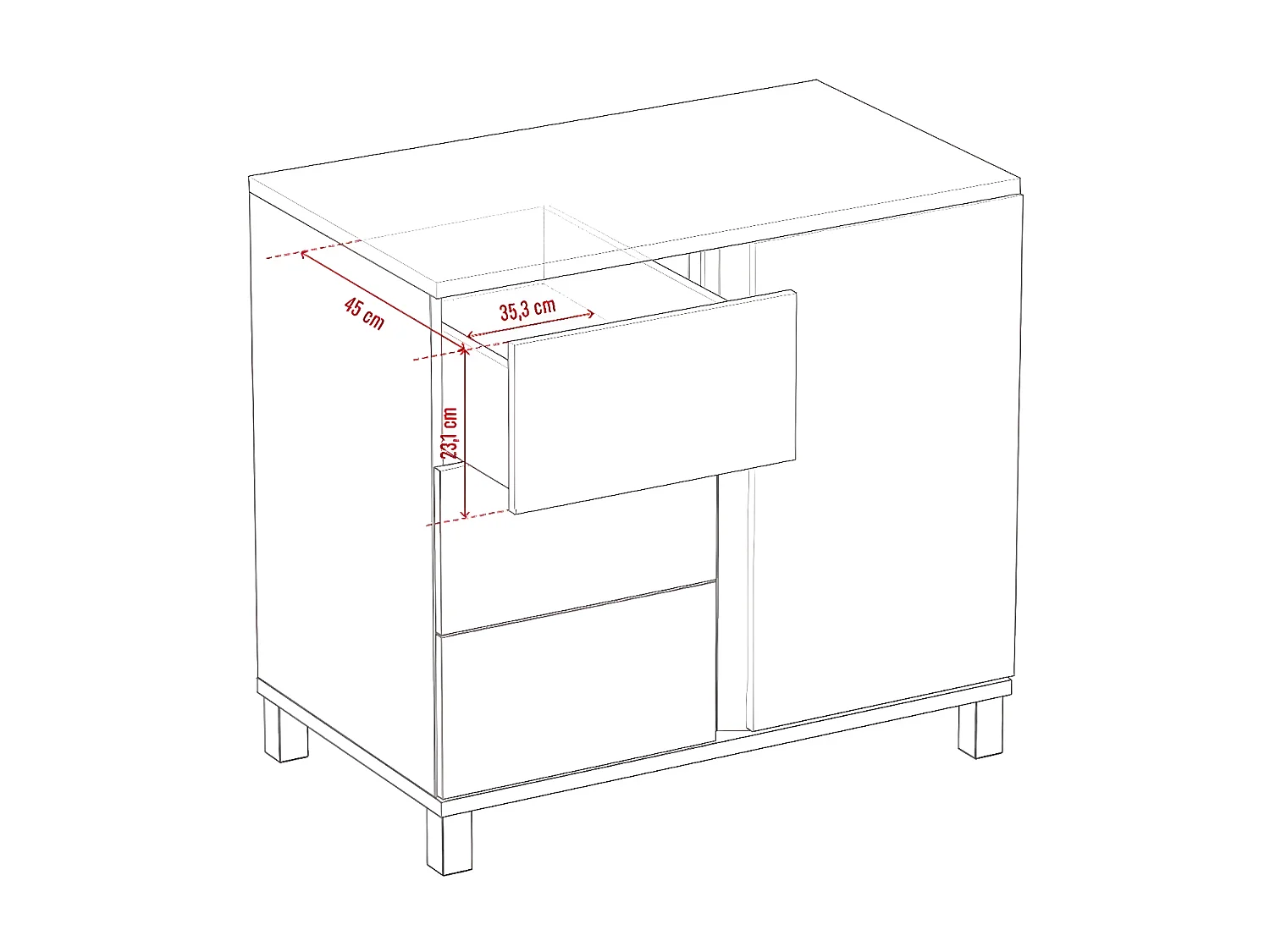 Commode 3 tiroirs et 1 porte - L90 cm - Altitude