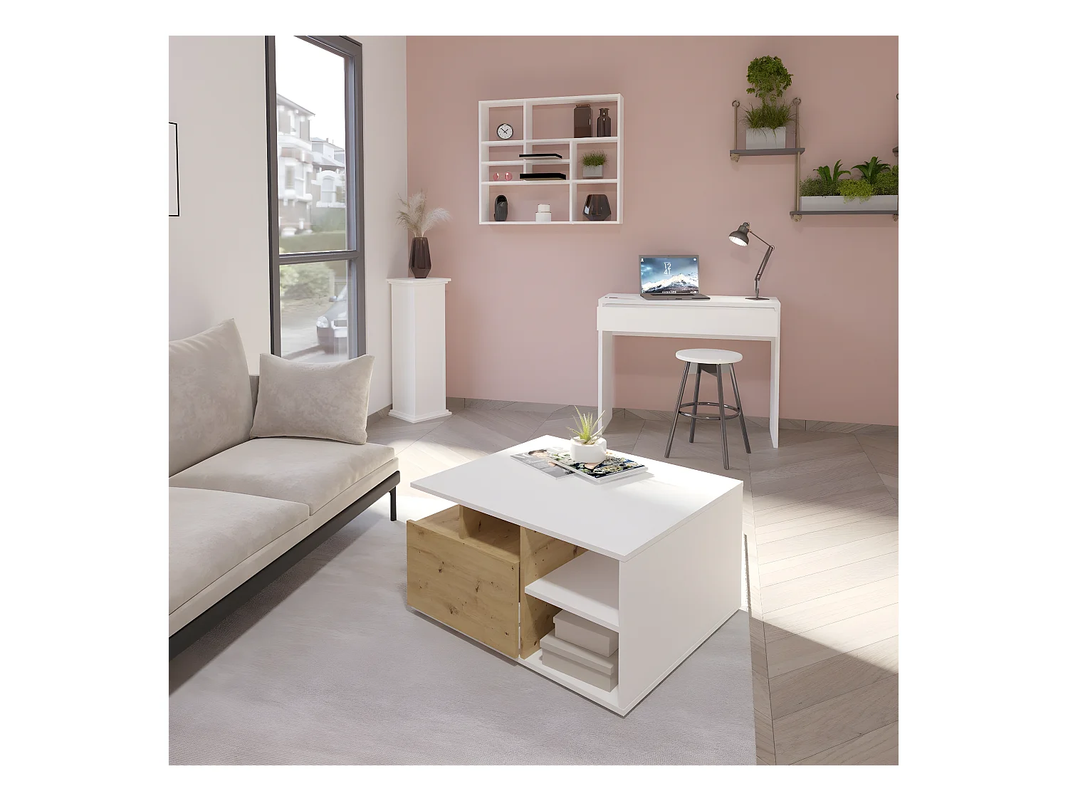 Table basse 1 tiroir Twin - L82 x H69,1 cm