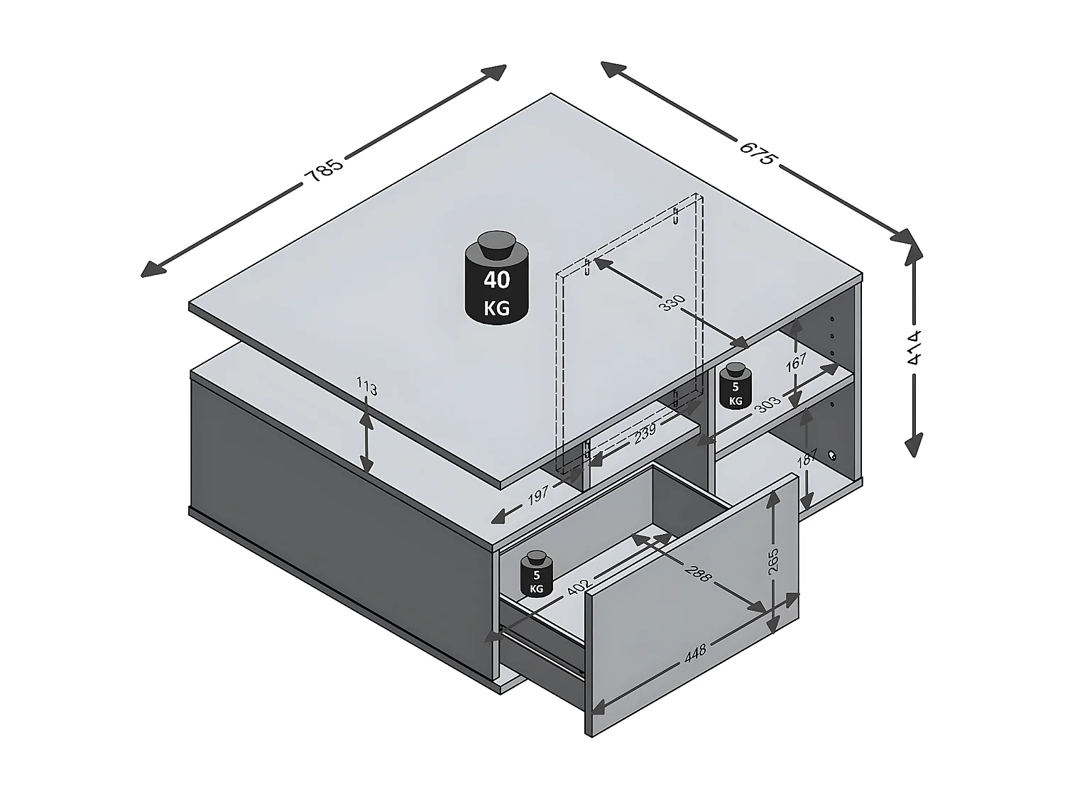 Table basse 1 tiroir Twin - L82 x H69,1 cm