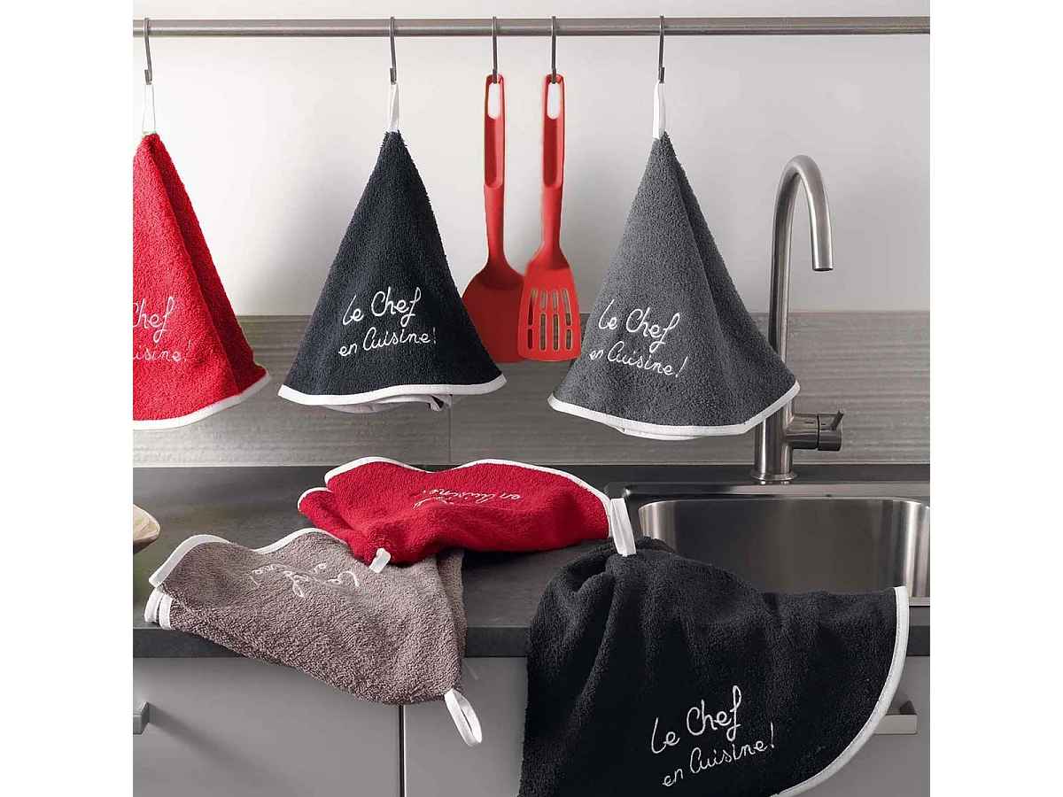 Essuie-Main Rond "Cuistot" 60cm Noir