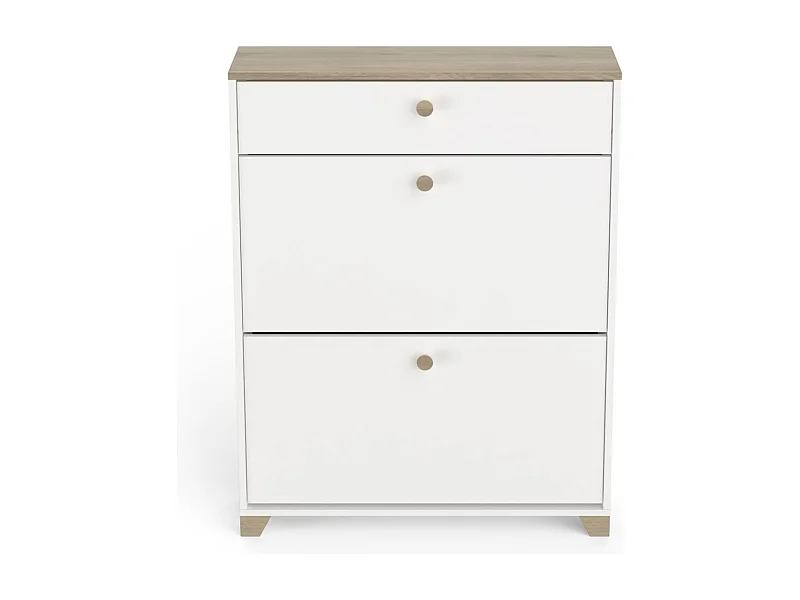 Meuble à chaussures 2 abattants et 1 tiroir décor chêne kronberg et blanc - L80,8 cm