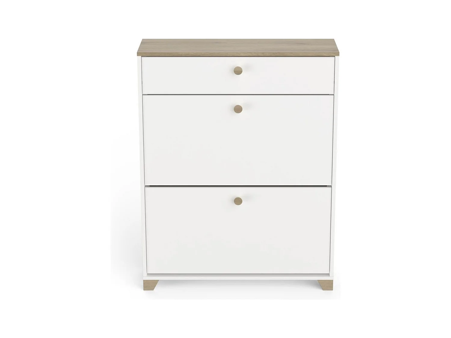 Meuble à chaussures 2 abattants et 1 tiroir décor chêne kronberg et blanc - L80,8 cm