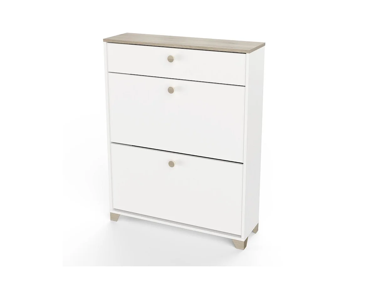 Meuble à chaussures 2 abattants et 1 tiroir décor chêne kronberg et blanc - L80,8 cm