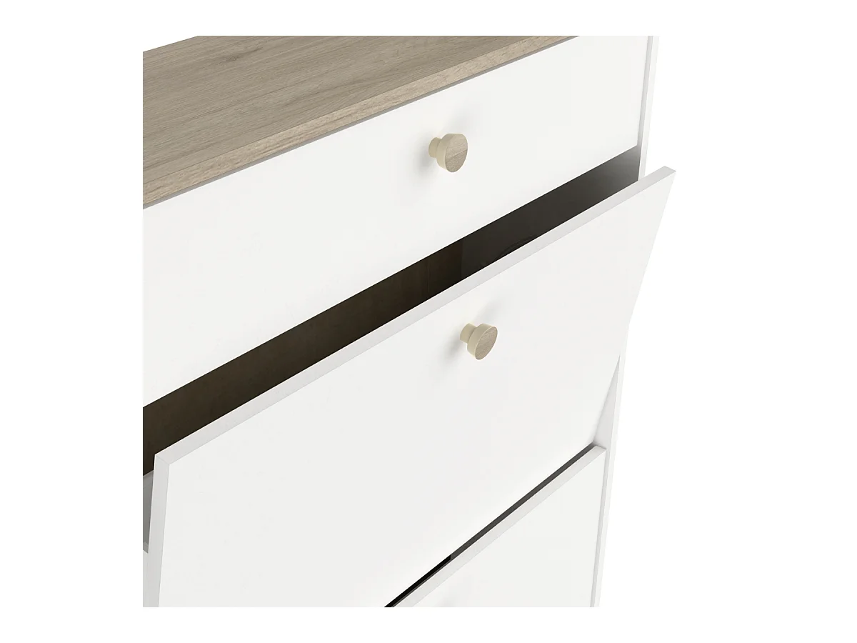 Meuble à chaussures 2 abattants et 1 tiroir décor chêne kronberg et blanc - L80,8 cm