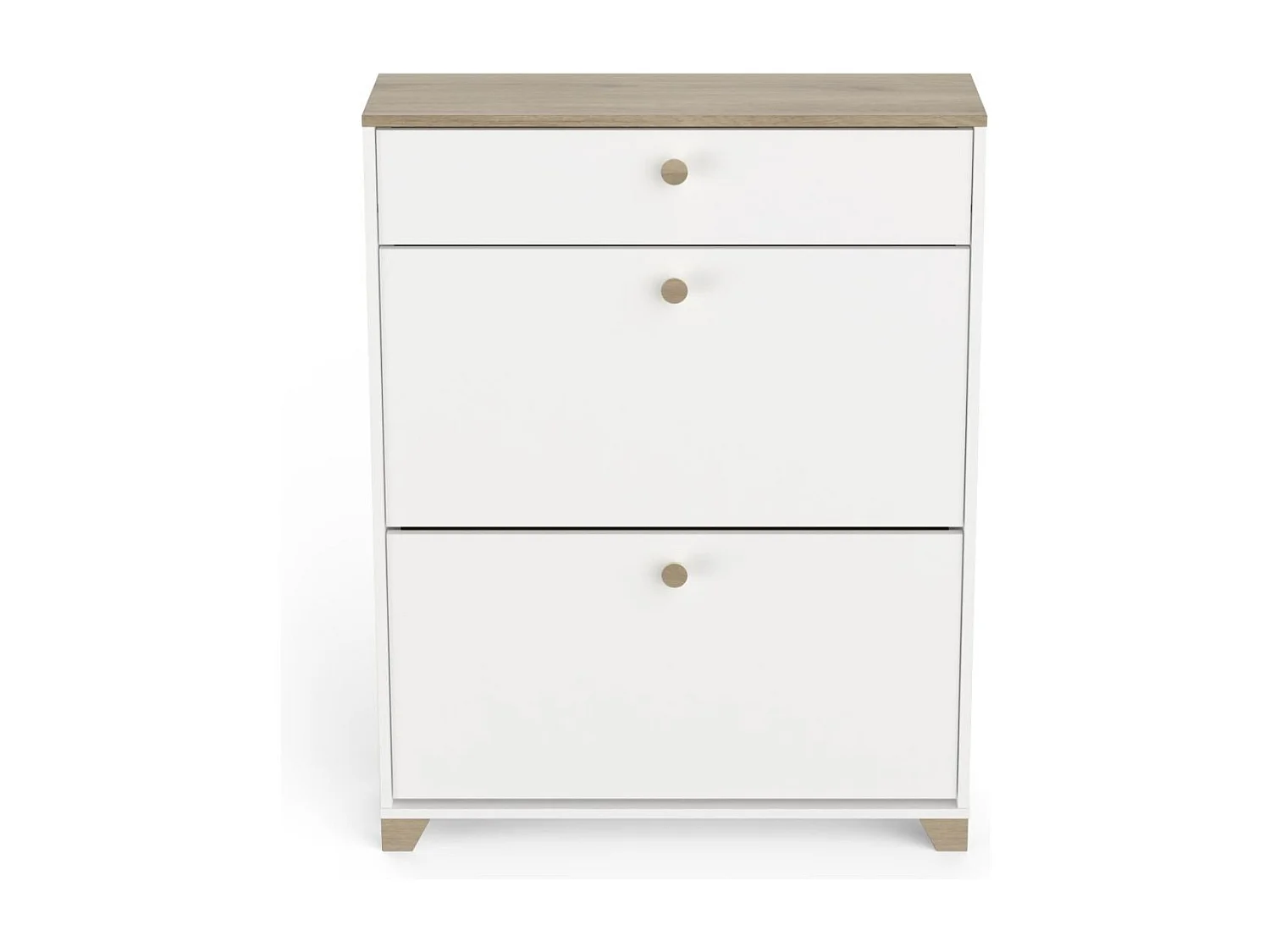 Meuble à chaussures 2 abattants et 1 tiroir décor chêne kronberg et blanc - L80,8 cm