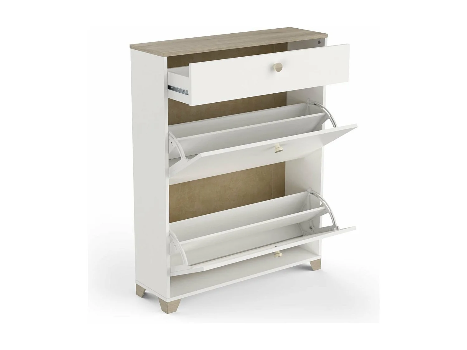 Meuble à chaussures 2 abattants et 1 tiroir décor chêne kronberg et blanc - L80,8 cm