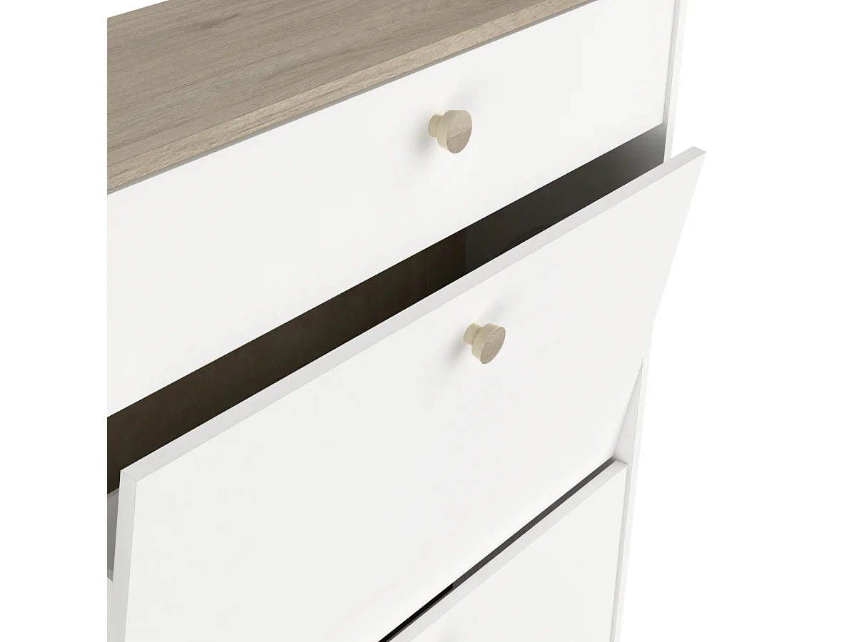 Meuble à chaussures 2 abattants et 1 tiroir décor chêne kronberg et blanc - L80,8 cm